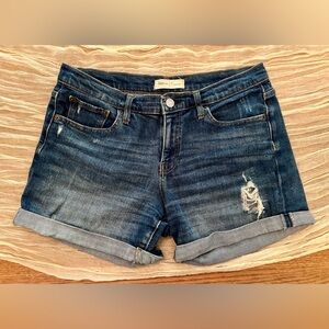 GAP Denim Women Distressed Jean Shorts 100% Cotton Dark Indigo Cuff Hem Size 28